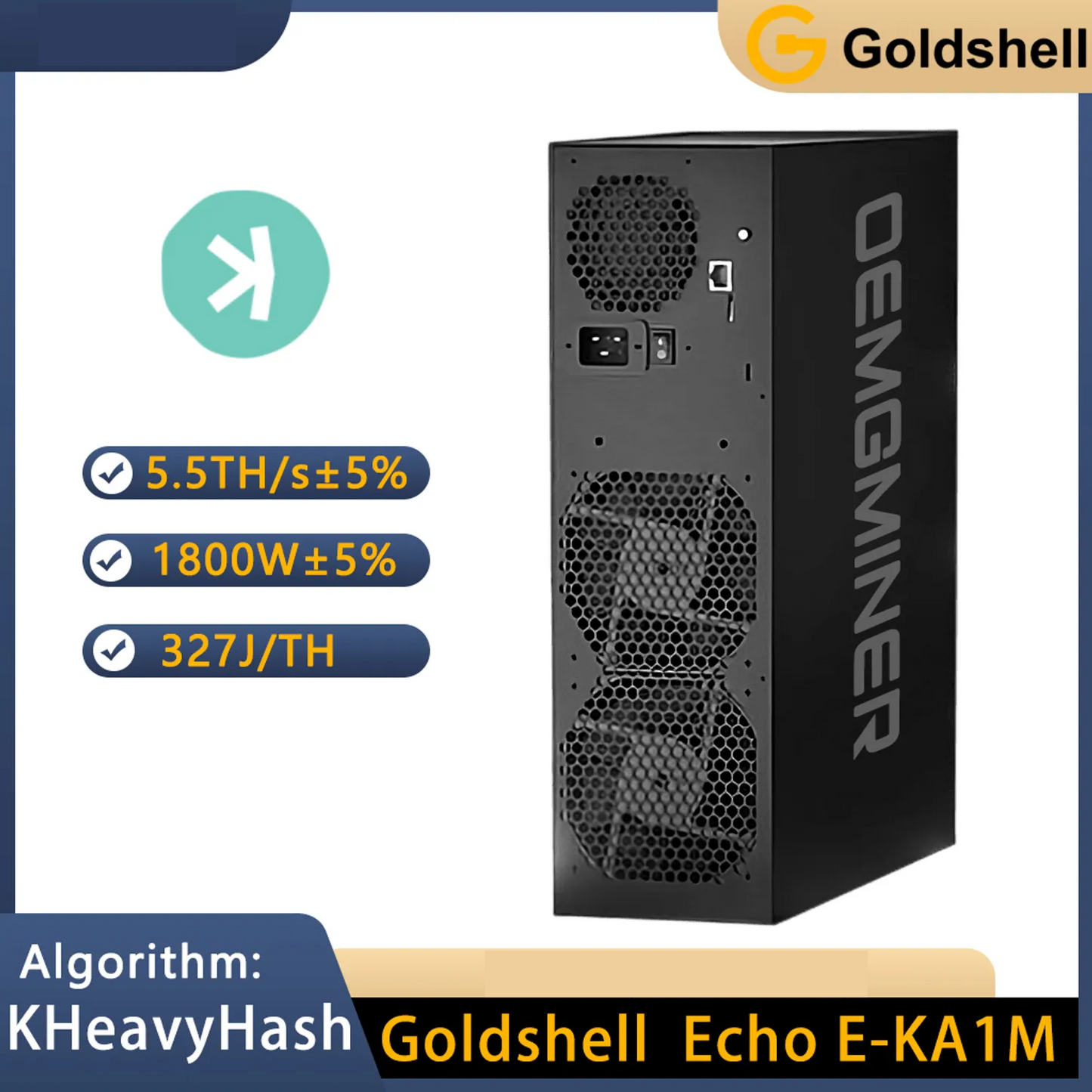 Goldshell E-KA1M 5.5T 1800W Kaspa Silent KAS Home Miner with PSU