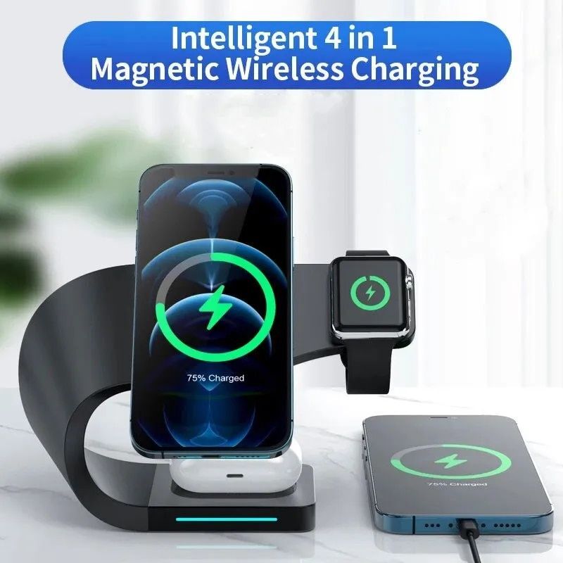 Magnetic Wireless Charging Stand 15W, Fast Induction Charger Dock for iPhone 141312, iWatch, AirPods