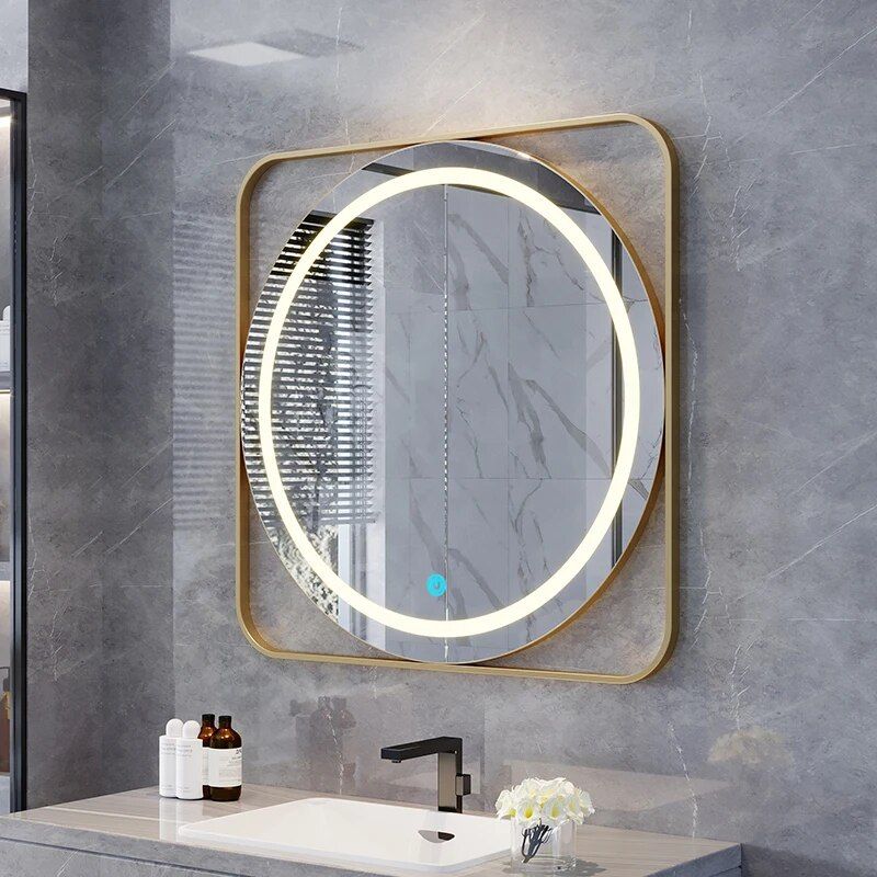 Modern Round LED Illuminated Bathroom Mirror – Fogless Touch Control, 8-inch Aluminum Frame