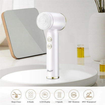 6-in-1 Ultrasonic Facial Cleanser Electric Auto-Rotating & Waterproof Brush for Deep Pore Cleaning