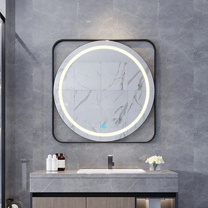 Modern Round LED Illuminated Bathroom Mirror – Fogless Touch Control, 8-inch Aluminum Frame