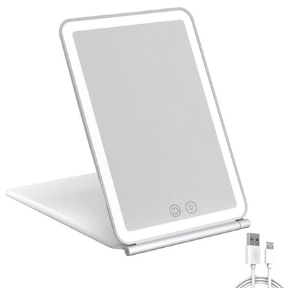 Touch Screen LED Makeup Mirror – Foldable, 3-Color Lighting, USB Rechargeable