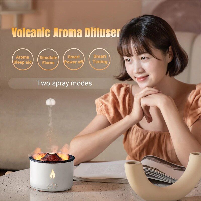 Volcano Eruption Aroma Diffuser & Air Humidifier with Flame Lamp Effect – Essential Oil Fragrance Machine for Home and Office