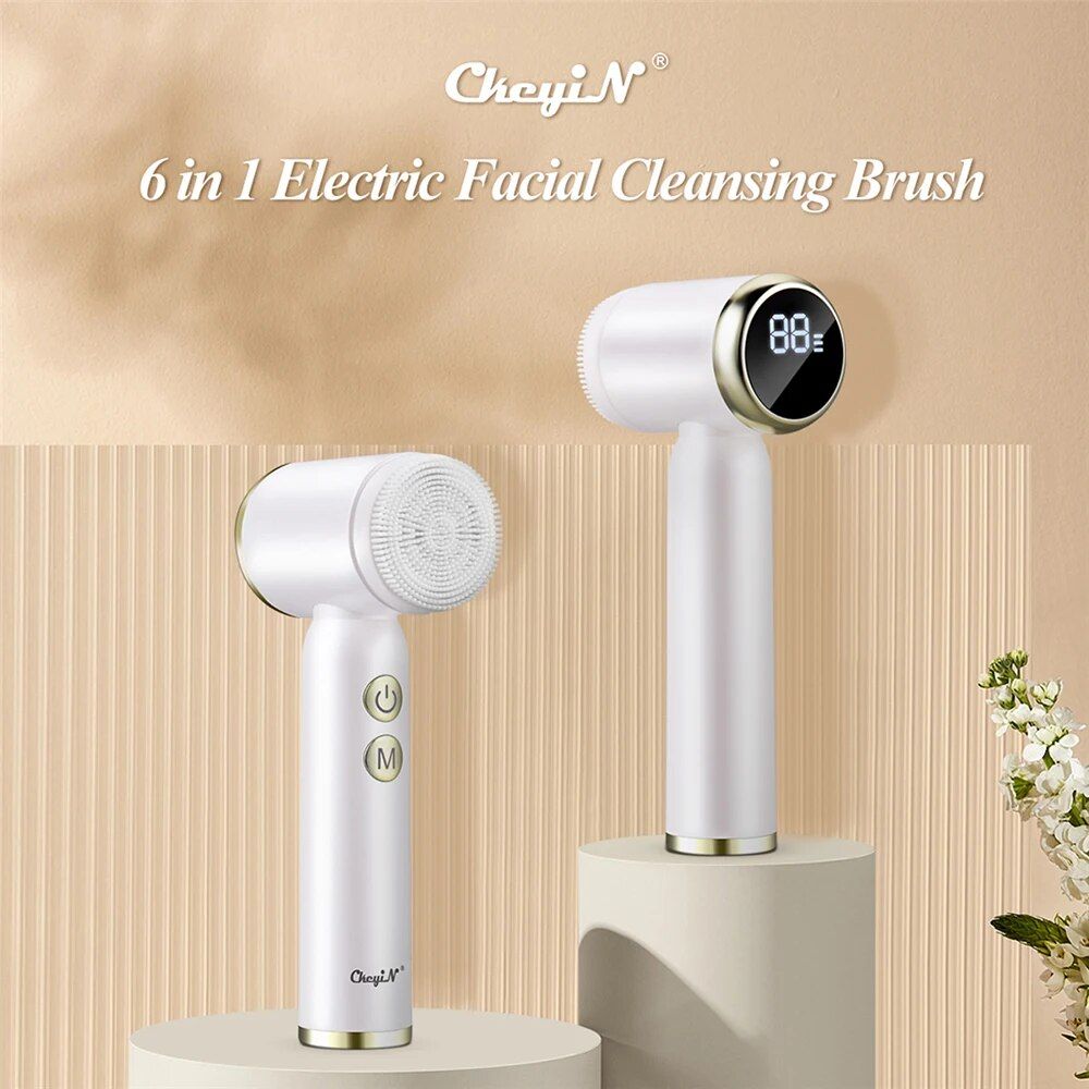 6-in-1 Ultrasonic Facial Cleanser Electric Auto-Rotating & Waterproof Brush for Deep Pore Cleaning