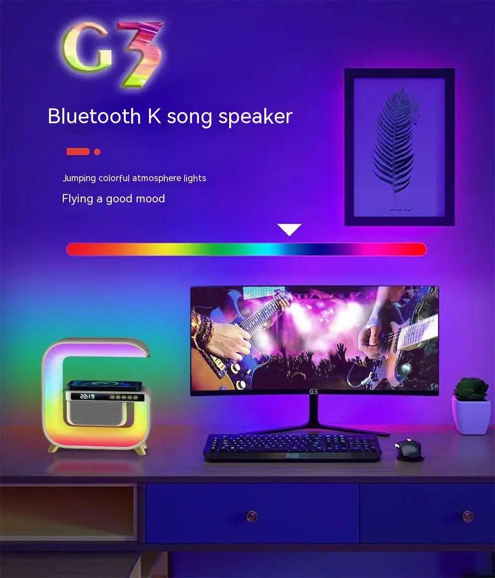 Wireless Charging Bluetooth Speaker with Alarm Clock & RGB Lighting