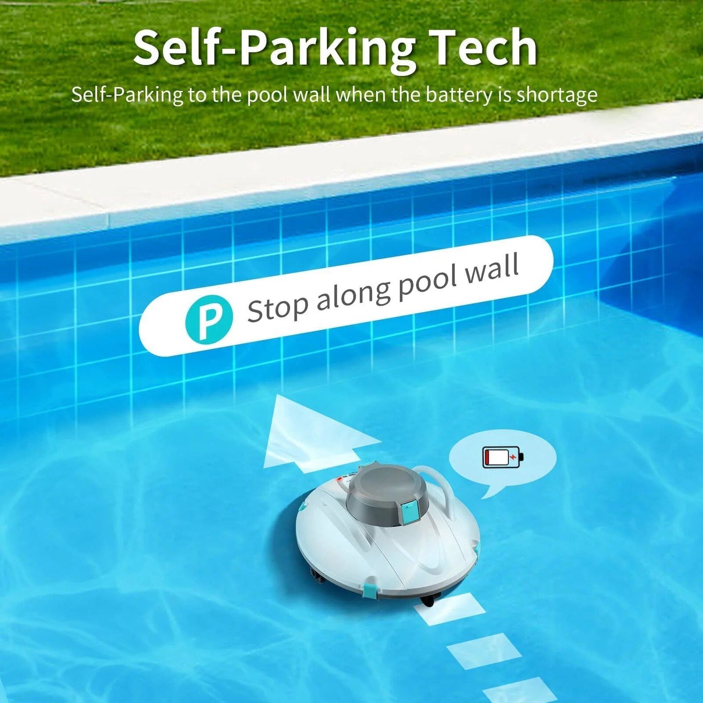 Efficient Cordless Robotic Pool Cleaner with Advanced Suction & Self-Parking