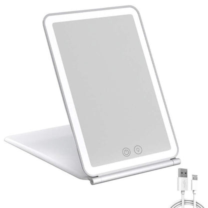 Touch Screen LED Makeup Mirror – Foldable, 3-Color Lighting, USB Rechargeable