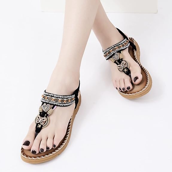 Sandals Women Flat Shoes: Dressy Summer Bohemian Flats Shoes for Women Sandals Comfortable Ankle Strap Outdoor Walking