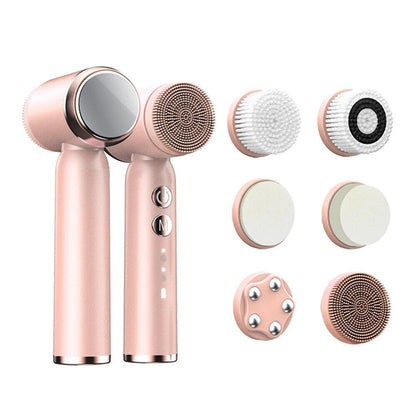 6-in-1 Ultrasonic Facial Cleanser Electric Auto-Rotating & Waterproof Brush for Deep Pore Cleaning