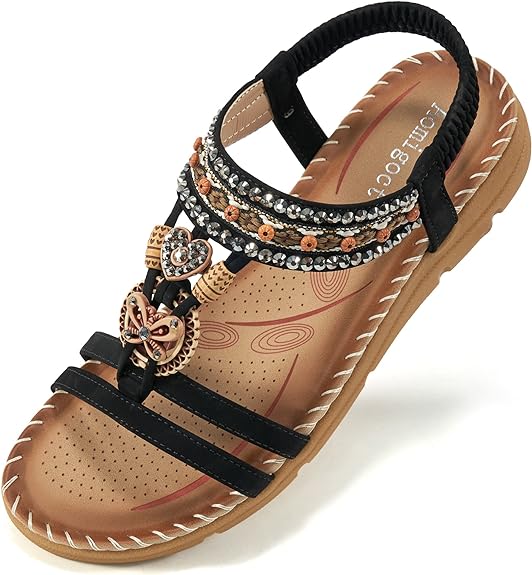 Sandals Women Flat Shoes: Dressy Summer Bohemian Flats Shoes for Women Sandals Comfortable Ankle Strap Outdoor Walking