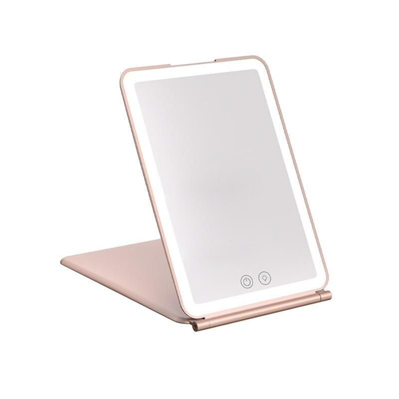 Touch Screen LED Makeup Mirror – Foldable, 3-Color Lighting, USB Rechargeable