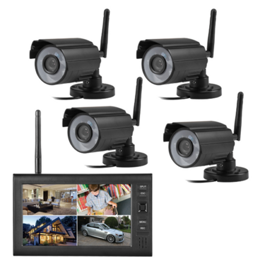 7" LCD Monitor Home Security 1/2/3/4 Camera System 2.4G Wireless Quad SD Recording PIR Alarm 4CH Digital CCTV DVR Surveillance