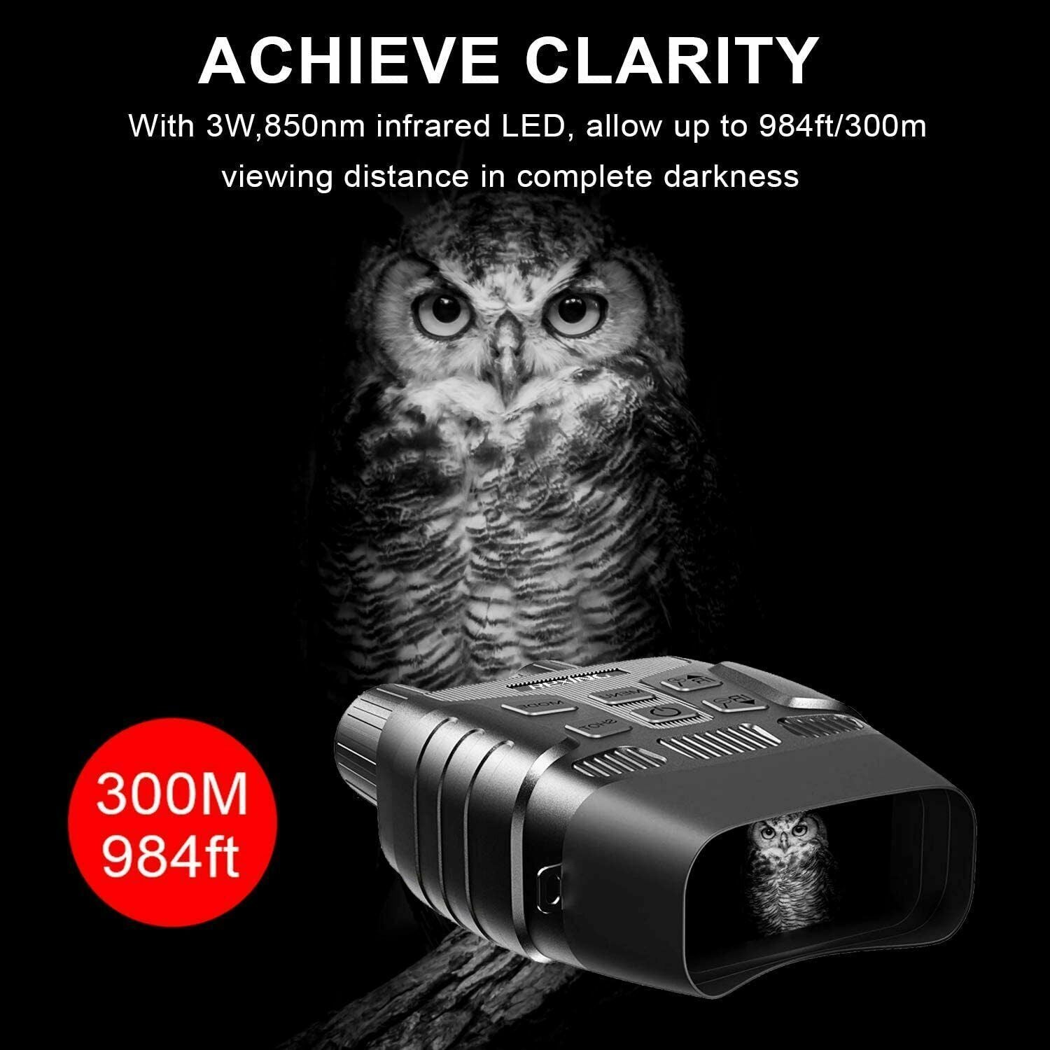 Prismáticos infrarrojos de visión nocturna HD con pantalla LCD, detección, grabación de video 