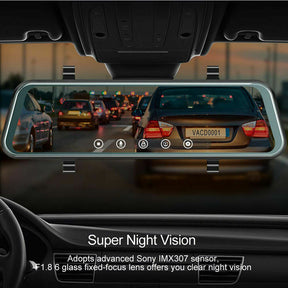 Espelho retrovisor do gravador do carro da lente dupla HD de 10" HD, suporta monitoramento de estacionamento 24 horas 