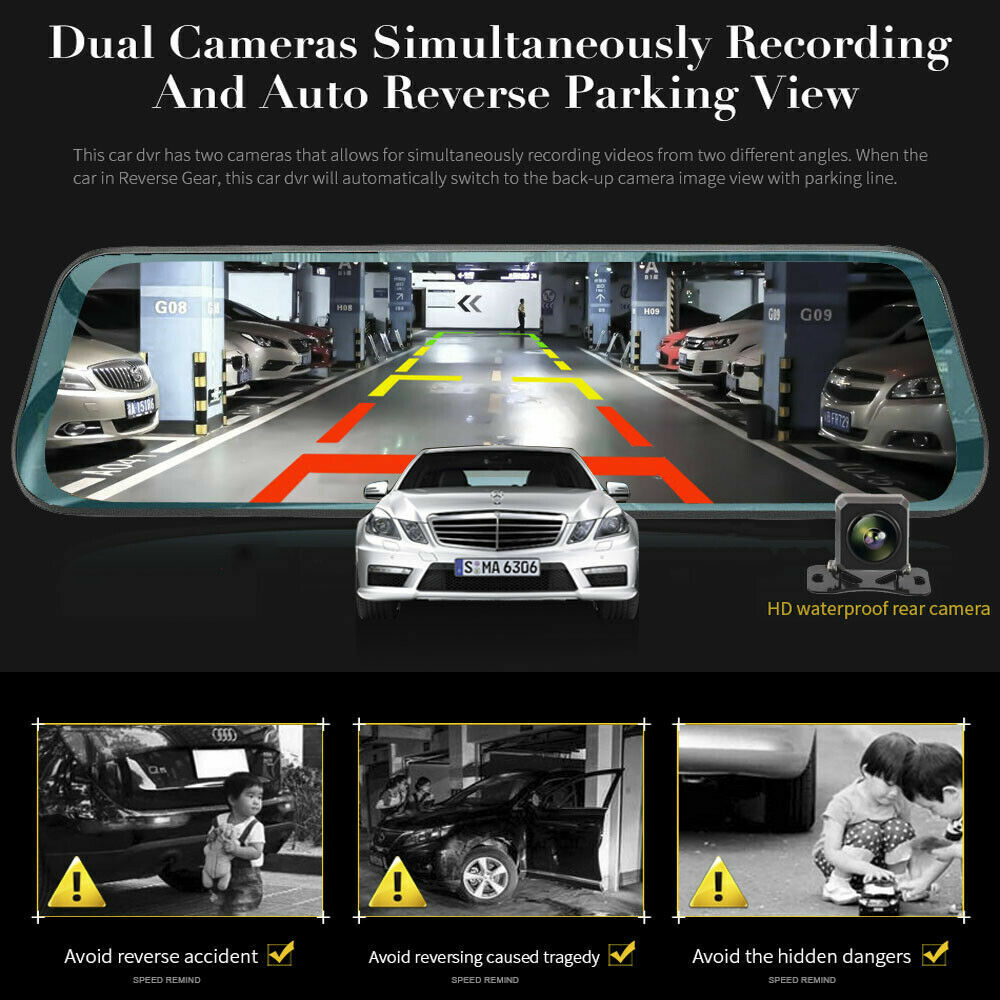 10" HD Dual Lens Car DVR Recorder Rearview Mirror,Support 24-hour parking monitoring