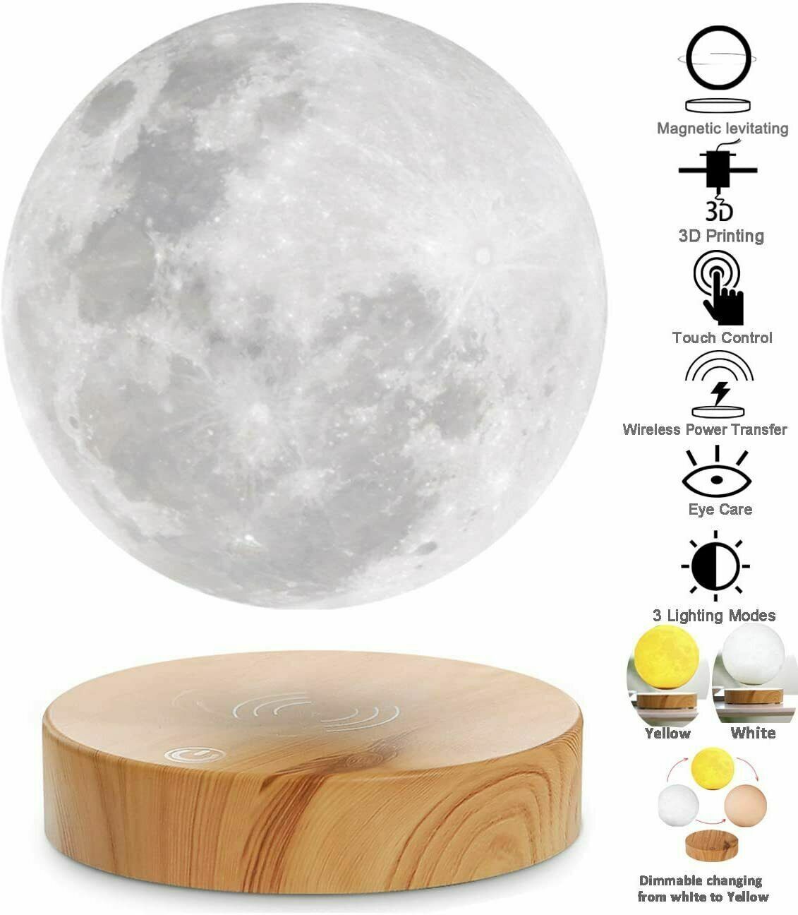 Luz da lua, luz da lua impressa em 3D, levitação magnética, toque, USB recarregável